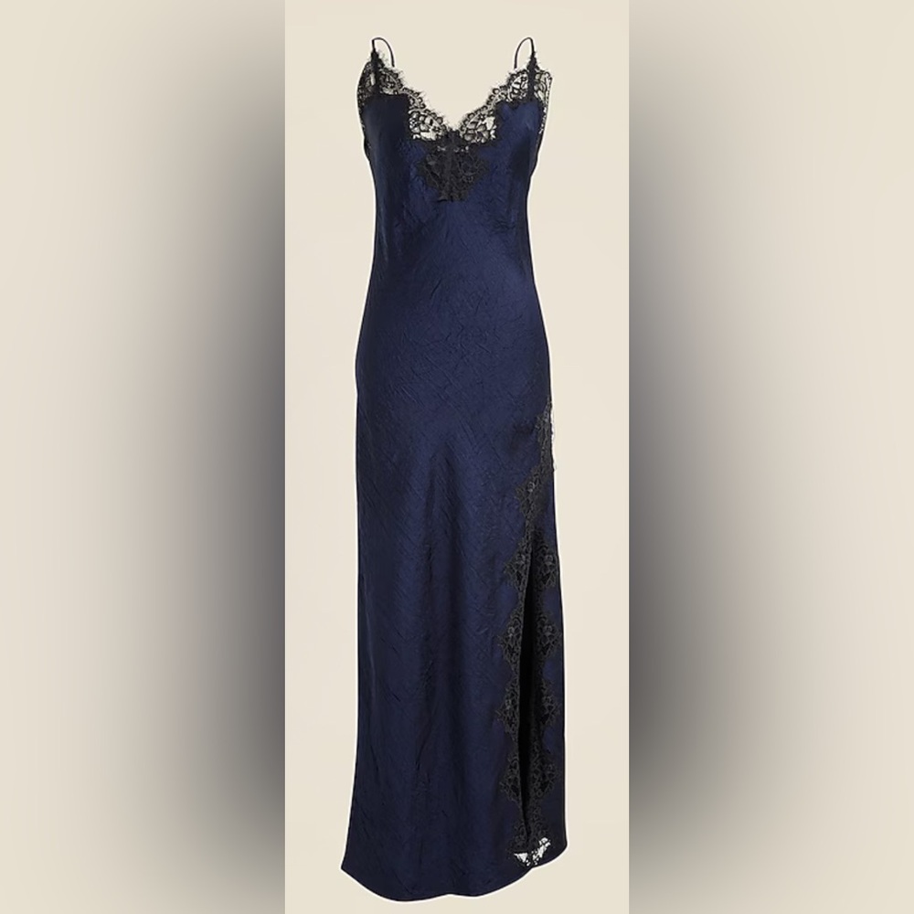 J. Crew Navy Maxi Slip Dress with Black Lace